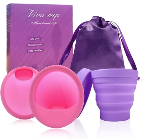 Disco Mestruale Set,con 1 Disco Mestruale S+1 Disco Mestruale L,Tazze pieghevoli,Sacchetto di stoccaggio,Manuale d'uso,per un periodo leggero e forte,Sicuro per sport,nuoto
