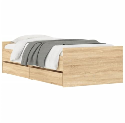 vidaXL Estructura de Cama con Cajones, Somier de Listones con Almacenaje, Armazón Base de Cama, Mueble para Dormitorio, Roble Sonoma 90x190 cm