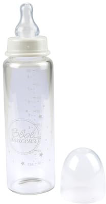 Bébé Douceur, Biberon Col Etroit Verre avec Tétine Débit Variable Silicone 240Ml Essen'Ciel