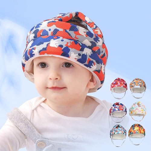 Fettwal Casque Bébé Anti Choc, Protection Enfant, Anti Chute, Coton Respirant Réglable, Pour Enfants de 0.5 à 3 Ans, Ours Bleu
