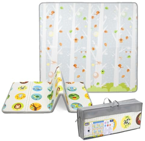 Chicco Tapis de Jeu Maxi pour bébés, mesures 200x180 cm, Géant, épaisseur 1.3 cm, Tapis D'èveil Pliable, Réversible, avec Animaux et Paysag, Pour la chambre d'enfant, Extra Moelleux, 0 Mois et plus