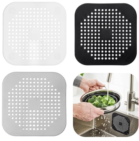 Coptiner Abflusssieb Silikon mit Saugnapf, 3 Stück Badewanne Abflussabdeckung, Faltbarer Premium Sink Strainer, Haarsieb, Duschsieb, Duschabfluss-Filter für Waschbecken Badezimmer Badewanne und Küche