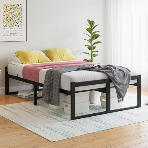 VECOCHO Lit 120 x 200 cm, cadre de lit 120 x 200 cm avec sommier à lattes en métal, lit en métal de 120 x 200 cm avec espace de rangement de 32 cm de haut, lit d'appoint, lit d'appoint, lit double