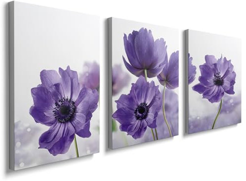Canvas Art Wall Decor for Bedroom Purple Flower Bloom Close Up Pictures Prints on Canvas Wall Decoration for Bedroom Simple Life Modern Minimalism Artwork Framed Wall Art 3 Piece Poster Frame, YH1207