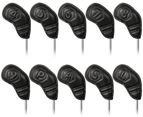 Golf Iron Club Head Covers Magnetic 10pcs 4-9,P,A,S,L Right Hand Black PU Leather Hollow Out Numbers