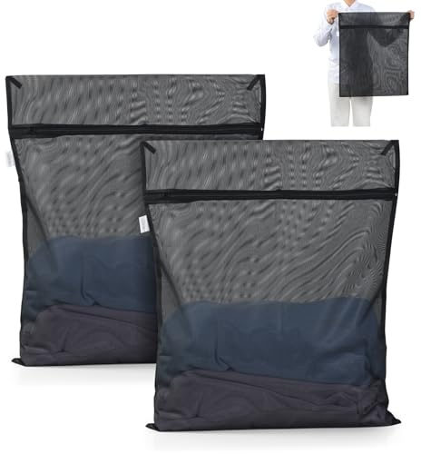 OTraki Lot de 2 Filet Linge Machine à Laver 50x60cm Sacs de Lavage Machine à Laver avec Fermeture Éclair, Filet de Lavage pour Voyage, Chemisier, Chaussettes, Sous-vêtements, Vêtements de Bébé (Noir)