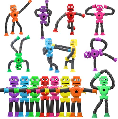 16 PCS Robot Suction Fidget Toy for Kids and Adults, Telescopic Sensory Bath Toy Suction Cup Twist Robot for Baby and Toddlers, Party Favor Christmas Stuffer Birthday Gift, Stress Relief for Teen Man