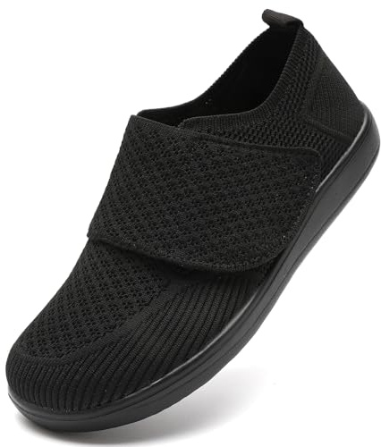 RJYWGS Diabetic Shoes for Women Wide Toe Box Shoes Extra Wide Width Orthopedic Sneakers for Edema Feet Comfortable Zero Drop Non Slip Walking Women Black Size 8.5