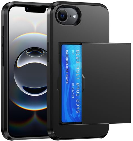 SZSSZSM Coque Portefeuille pour iPhone 16e avec Porte Carte Fente Caché, Housse Protection Antichoc Double Couche, Étui pour iPhone 17e (6,1 Pouces), Noir