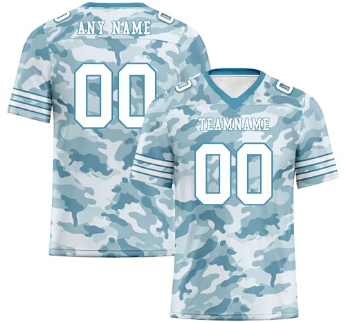 Custom Camo American Football Jersey for Adult Youth, Personalised Name Number Sports Top Training Tee Fans Team Shirt