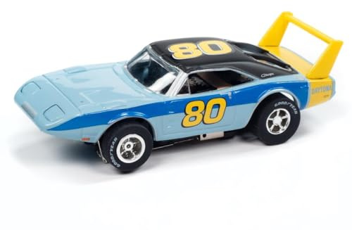 Auto World SC412-4BLU Xtraction 1969 Dodge Daytona Blue/Yellow HO Scale Slot Car