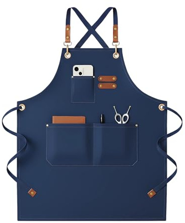 Robust förkläde för damer och herrar i segelduk – Justerbart med stor ficka, smutsavvisande. Perfekt för kök, grillning, målning, trädgårdsarbete och hantverk