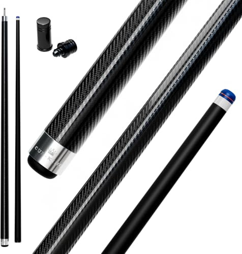 Queue de billard Cue-King de grade militaire en carbone de 1,47 m et 790 g en 2 parties avec embout premium de 12,5 mm fini en carbone exposé brillant, queue de billard professionnelle (queue en