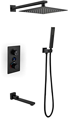 Grifo Mezclador de baño Juego de Mezclador de Ducha Empotrado Cabezal de Ducha Cuadrado y Juego de Manguera Juego de Mezclador de Ducha montado en la Pared,3 Funciones - 10 Pulgadas