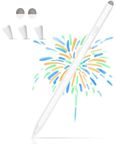 2-in-1 Stylus, Stylus Pen for iPad, Stylus Pen for Touchscreen Suitable for iPad/iPhone/Samsung/Android Smartphone and Tablets, Compatible with All Touchscreen (White)