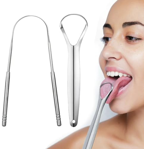 2 pezzi Pulisci Lingua in Acciaio Inox, Set con Design a U e Doppia Faccia, Raschietto per Lingua per Ridurre l'Alitosi e la Patina, Pulitore per Igiene Orale, Facile da Pulire e Riutilizzabile
