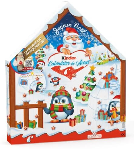 Calendrier de l'Avent Enfants Chocolat au Lait Chalet du Père Noël KINDER - 24 pièces - 184g - Offre Spéciale