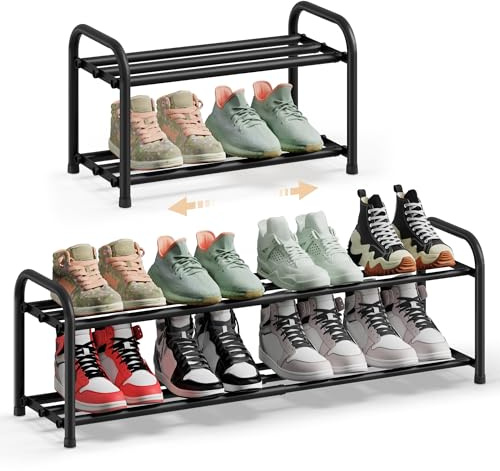 SONGMICS Étagère à Chaussures Extensible, Porte Chaussures, Étagères Réglables, Chaque Niveau Supporte 10 kg, pour Entrée, Dressing, Salon, 2 Niveaux, Noir d'encre LMR026BD01