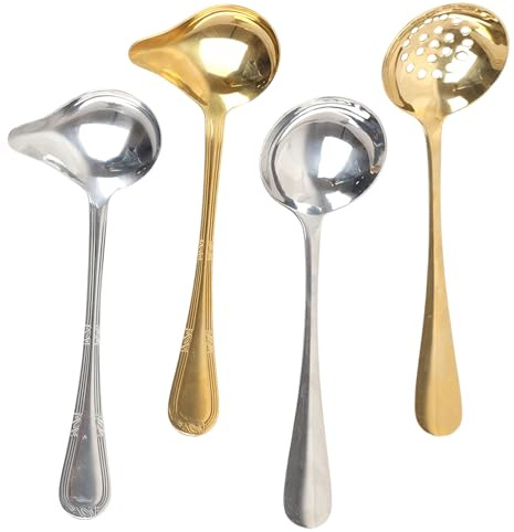 MINGBOLIN Set de 4 Cucharones de Cocina en Acero Inoxidable – Cucharón Multifuncional para Soperas, Salsas y Preparaciones Culinarias, Utensilios Duraderos y Elegantes para Hogar y Restaurante