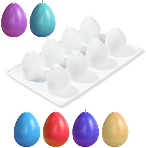 3D Easter Egg Silicone Molds 8 Holes Egg Shape Non-stick Baking Chocolate Molds Tray DIY Baking Tool for Easter Chocolate Cake Dessert Muffin Mousse Pastry Handmade Soap Crayons(1Pcs)