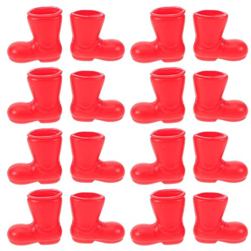 Veemoon 50pcs Miniature Doll Shoes Red 2cm Plastic Santa Boots Doll Accessories for Christmas Crafts Dress up Decor
