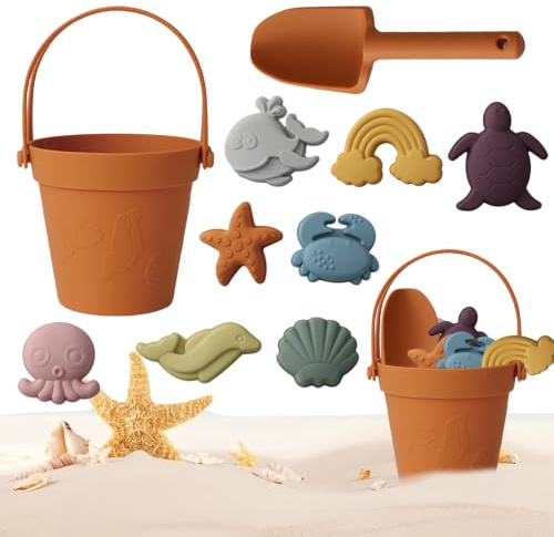 BrilliantDay Secchiello Spiaggia Bambini, Giocattoli da Spiaggia, 10 Pezzi Giochi Spiaggia Bambini, Sabbiera Giocattolo con Secchio Vanga, Forme di Animali, per Ragazzi e Ragazze attività All'Aperto
