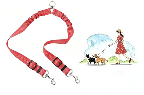 Aiyraa Red Double Dog Lead for Walking 2 Dogs, No Tangle 360° Swivel Split
