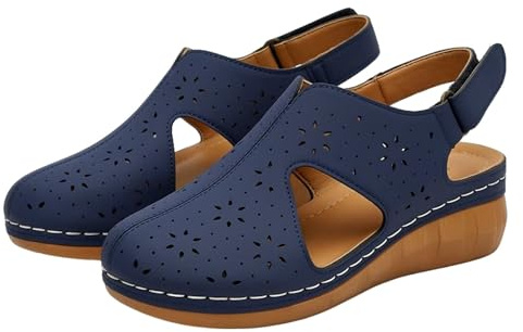 Generiska sandaler damer sommar läder, sandaler främre stängd damer kilklack trekkingsandaler halkfria ortopediska sandaler andas platåsandaler slitstarka utomhussandaler