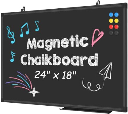 Lockways Magnetic Chalkboard Black Board - 24 X 18 Inch Blackboard, Black Aluminium Frame for Home,School &Office