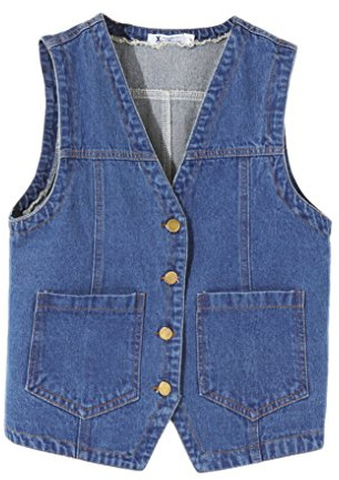 TRENDY XU Womens Denim Vest Buttoned Waistcoat V-Neck Short Paragraph Sleeveless Jacket Jean Button Down Gilet Top