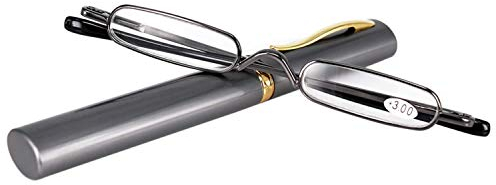 KoKoBin Mini Schmal Lesebrille Federscharnier Metall Lesehilfe Unisex-Sehhilfe mit Etui(Gewehr,+1.5)