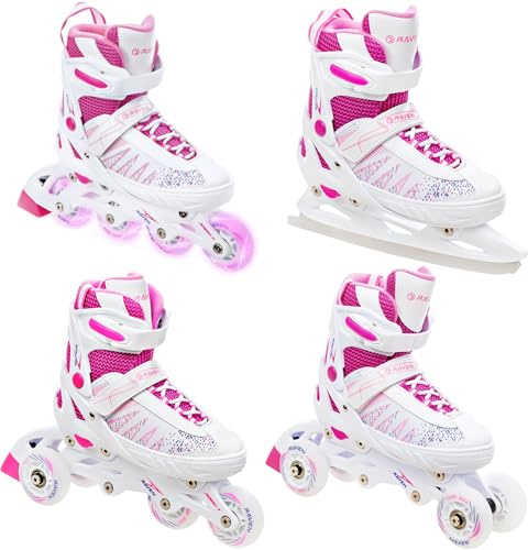 RAVEN 4in1 Inline Skates Triskates Rollschuhe Schlittschuhe Inliner für Kinder Mädchen verstellbar (Grace, 28-32 (18,5cm-21cm))