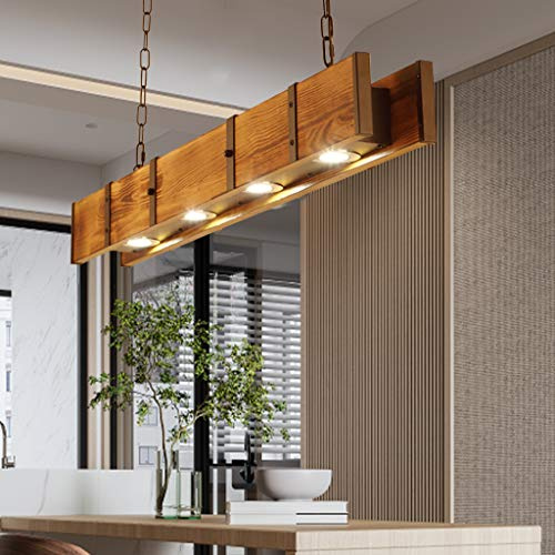 ENXING Pendellampe Esstisch Vintage Holz LED 40W Hängeleuchte Esszimmer Pendelleuchte Höhenverstellbar Rustikal Hängelampe Eisen Kronleuchter Kaffee Bar Küche Büro Wohnzimmer Kreative Deckenleuchte