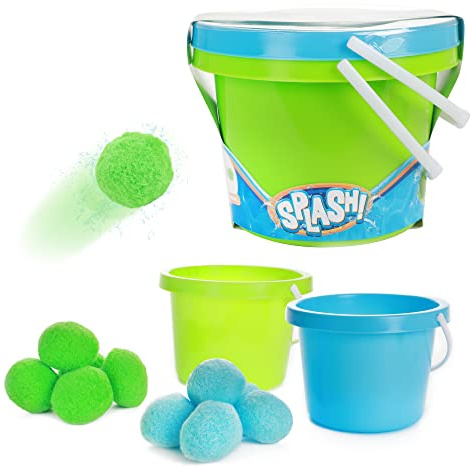 Toi-Toys Återanvändbar vattenbomber, set med 2 hinkar Splash – 10 stycken vattenbollar – Ø 6 cm – vattenleksak barn strandleksak vattenboll vattenbomb vattenslag poolleksak