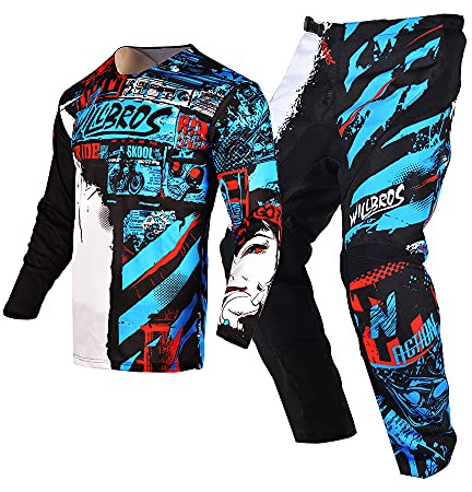 Willbros Youth Jersey Pant Combo Kids MX Motocross Gear Set Children Racing Suit Off-road MTB ATV Motorcycle Boys Girls Blue YL