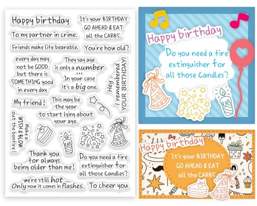 ORIGACH Geburtstag Sprüche klare Stempel für Karten witzigen Snarky Segen Silikonstempel für DIY Geburtstag Scrapbooking Fotoalbum Dekoration