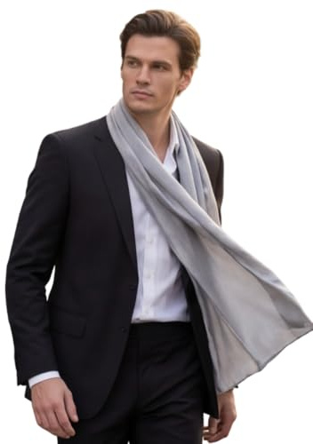 LA FERANI Sciarpa da Uomo 100% Seta Chiffon 180 x 80 cm Tinta Unita per Abito Blu Scuro, Panno di Seta Stola Business Style Regalo per Lui, Bianco (Grigio)