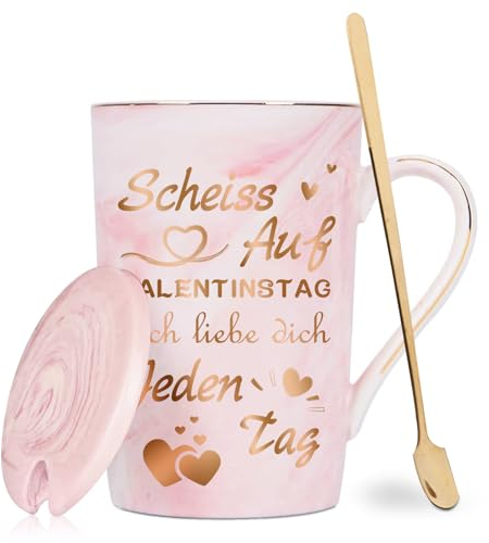 Kaffeebecher,Tasse mit Spruch Ich Liebe Dich Jeden Tag,Keramikbecher 400 Ml,mit Deckel,Löffel,Geschenkbox,Große Tasse aus Porzellan,Tasse aus Keramik,Kaffeetasse Geschenk zum Abschie mit Spruch.