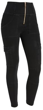 WR.UP FREDDY - Jeggings Stile Cargo Con Vita Alta E Lunghezza 7/8, Donna, Denim Nero, Xx Large