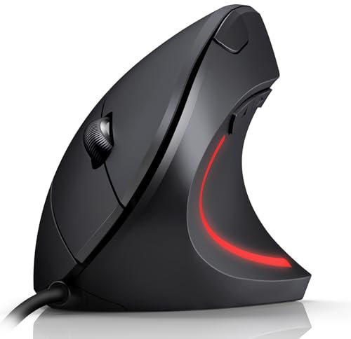 TechRise Vertikale Ergonomische Maus - 6400 DPI 6 Tasten Optisch Mit Kabel - Vorbeugung Gegen Mausarm Tennisarm - Vertical Ergonomic Optical Mouse Für Computer, Laptop, Mac