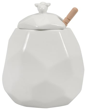 HOLIDYOYO Tarro De Miel De Cerámica Con Tapa Y Cucharón De Madera 5.1 Pulgadas Recipiente Compacto Para Almacenamiento Y Dispensación De Miel En Cocina