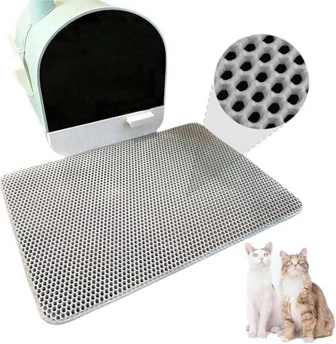 Tapis Litière Chat 60×40cm, Pliable Tapis de Litière pour Chat Imperméable Résistant à l'urine Antidérapant, Conception en nid d'abeille Double Couche, pour Bac à Litière Chat et Toilette Chat, Gris