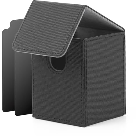 ECOSEAO MTG Deck Box, scatola con capacità di oltre 100 carte, con 2 piastre divisorie, scatola magnetica per carte YuGiOh TCG (nero-grigio)