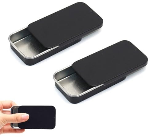 Cotton Swab Holder for Travel, 2 Pcs Portable Small Cotton Bud Holder Empty Metal Box Containers with Slide Top for Cotton Ball Toothpicks Hair Ties -Black