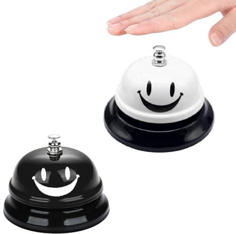 Confezione da 2 campanelli da tavolo, campanelli da tavolo, campanelli per reception, campanelli smiley in bianco e nero, campanelli di chiamata, campanelli scolastici, campanelli scolastici