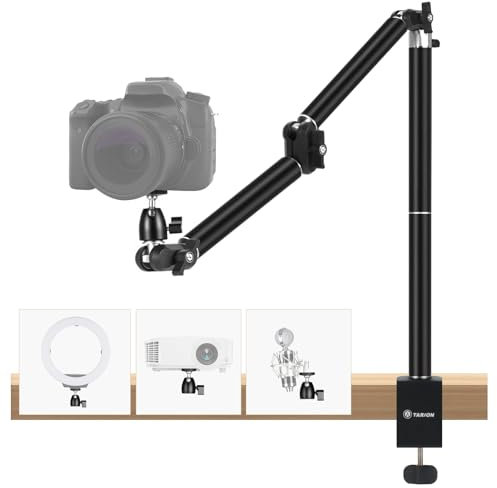 TARION Overhead Stativ Kamera Tischstativ Klemmstativ Flexibel Gelenkarm Tisch Halterung mit 3/8'' Gewinde und 3/8'' auf 1/4'' Schrauben Adapter für DSLR Kameras Ringlicht Projektor(L, Neu)