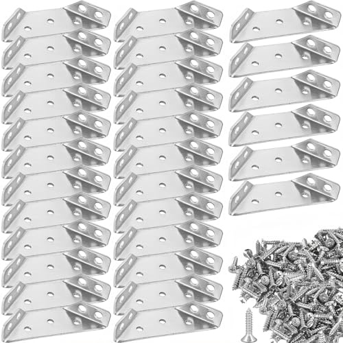 30 st universella vinkelkontakter, Trapezoid rostfritt stålfäste med 210 skruvar, möbelfäste, montering av triangelmetallanslutning för hyllförstärkning, skåp, bord, stol