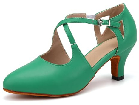 YCALCP Latin Dance Shoes for Women Closed Toe Ballroom Character Shoes | Salsa Shoes Women Greek Sandals Dance Shoes Practice Tango Performances Dancing Shoes, Suede Sole, 6cm Heel
