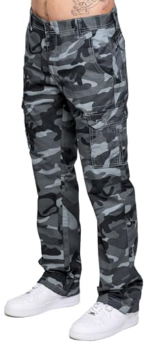 BRAND KRUZE Pantaloni cargo da uomo, KZ116, mimetici, colore verde mimetico, estivi, in tutte le taglie, Grigio chiaro, W34 / L32
