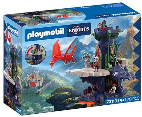 PLAYMOBIL | Knights | Drachenritterturm | Turm mit Drachen, Zugbrücke und Drachenkopf-Höhle | Ritterburg Spielzeug für Kinder ab 4 Jahren | 72113